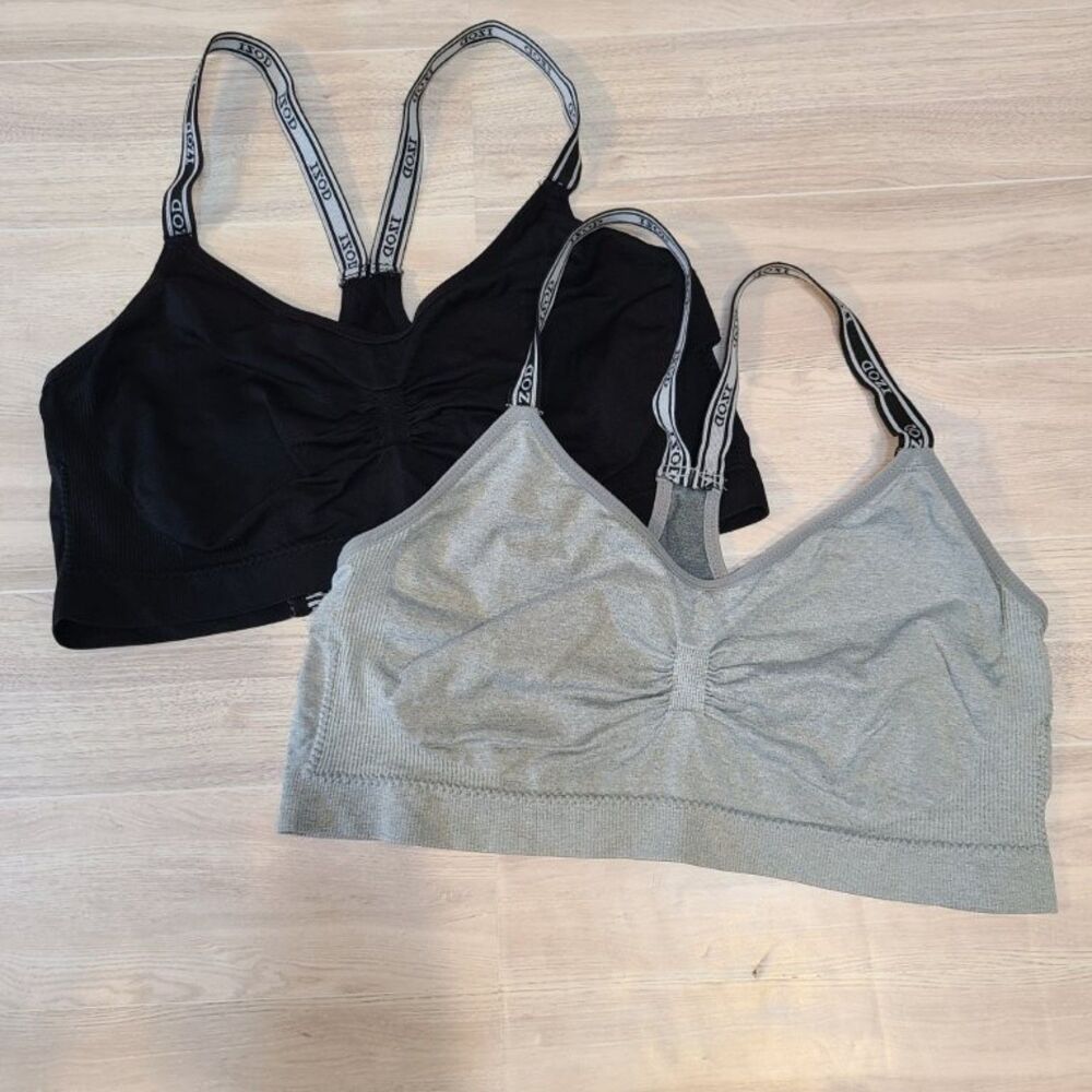 IZOD Sports Bra 2 Pack XL Black Gray Crisscross Seamless Wireless Bralette Set